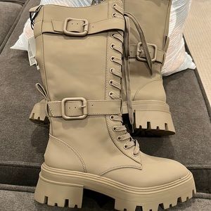 🎉Zara Tall Wax Military Style Boots sz 38 (8)